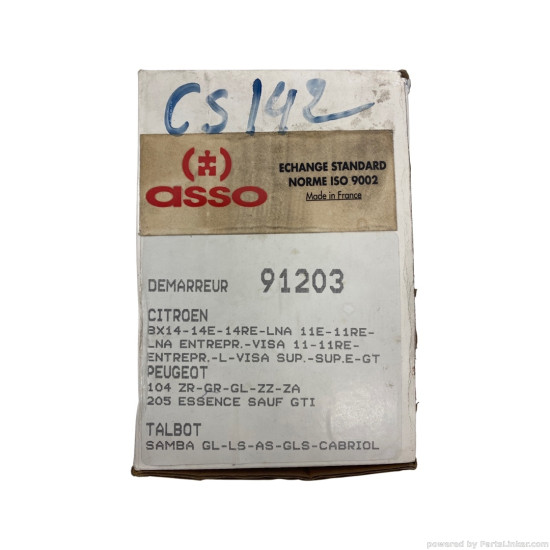 Electromotor 1.1 Benzina TALBOT SAMBA (51A) [ 1981 - 1987 ], PEUGEOT 205 I (741A/C) [ 1983 - 1987 ], PEUGEOT 104 [ 1972 - 1988 ], CITROËN BX (XB-_) [ 1982 - 1994 ] ASSO 91203