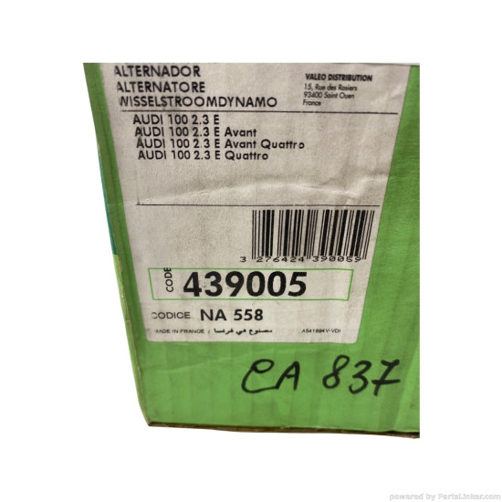 Alternator 1.8/2.3/2.8 Benzina VOLKSWAGEN PASSAT (3B2) [ 1996 - 2001 ], AUDI A4 II Avant (8E5, B6) [ 2000 - 2005 ], AUDI A6 II (4B2, 4B4, C5) [ 1997 - 2005 ], AUDI 100 IV (4A2, C4) [ 1990 - 1994 ], AUDI 80 V (8C, B4) [ 1991 - 1995 ] Valeo 439005