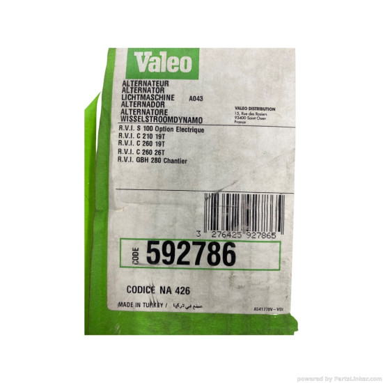 Alternator RENAULT TRUCKS Manager [ 1991 - 1996 ], RENAULT TRUCKS Kerax [ 1997 - > ] Valeo 592786