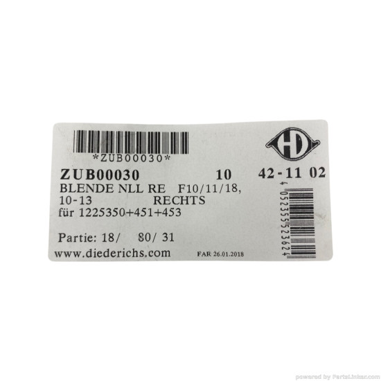 Grila proiector Dreapta BMW 5 (F10) [ 2009 - 2016 ], BMW 5 VI Touring (F11) [ 2009 - > ] Diederichs ZUB00030 OEM 51117906198