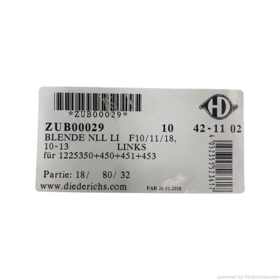 Grila proiector Stanga BMW 5 VI Touring (F11) [ 2009 - > ], BMW 5 (F10) [ 2009 - 2016 ] Diederichs ZUB00029 OEM 51117906197