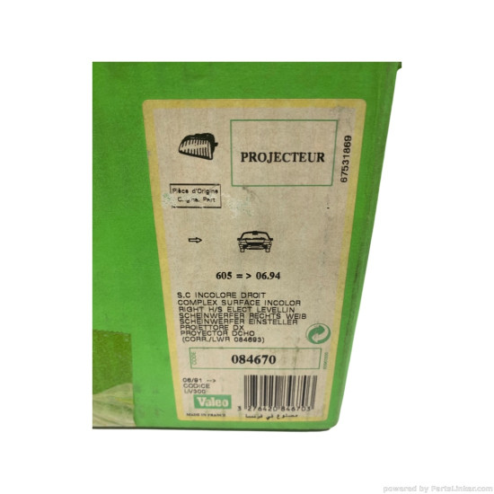 Far Dreapta PEUGEOT 605 (6B) [ 1989 - 1999 ] Valeo 084670 OEM 6205-C9