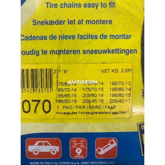 Lanţuri antiderapante KÖNIG 9MM , R14,R15,R16